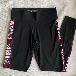 Victoria's Secret Black Leggings with PINK Side Panels and White Logo